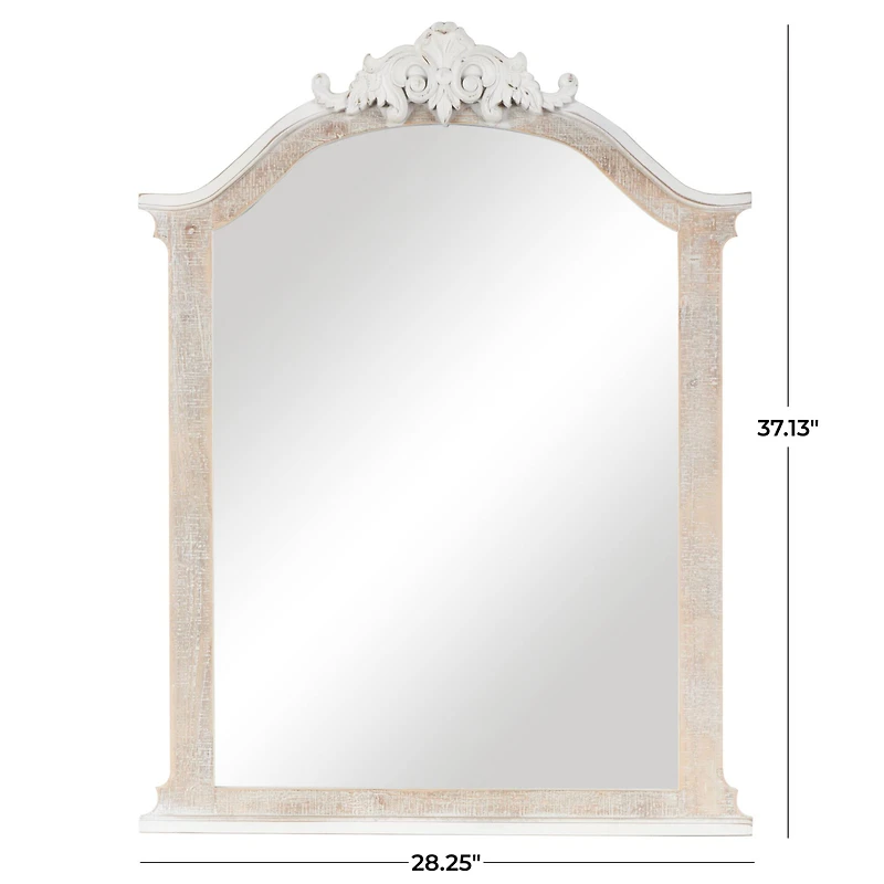Cream Wooden Arched Scroll Room Wall Mirror with Brown Distressing