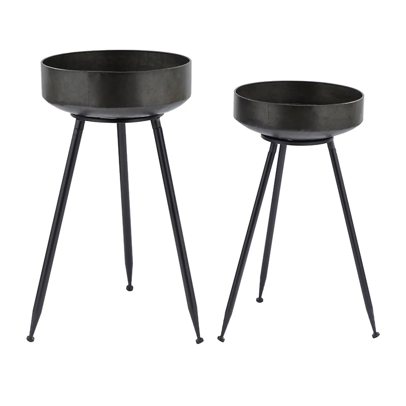 Set of 2" Black Metal Modern Planter, 20" x 20" x 20"