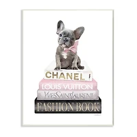 Stupell Industries Dashing French Bulldog and Iconic Fashion Bookstack Wood Wall Plaque