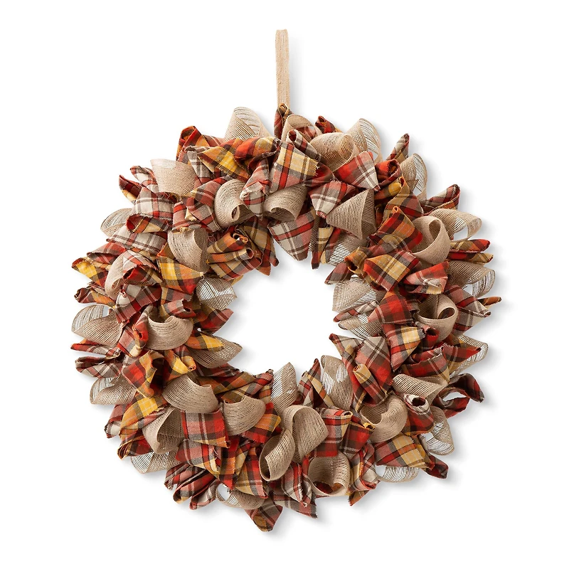Glitzhome® 18.5" Fall Plaid Fabric Wreath