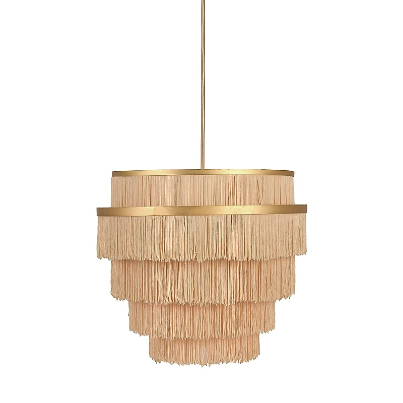 Hello Honey® Gold Metal with 5-Tiered Cream Fringe Pendant Lamp