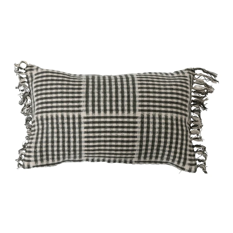 Hello Honey® Black & White Gingham Cotton Flannel Lumbar Pillow with Fringe
