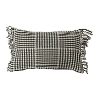 Hello Honey® Black & White Gingham Cotton Flannel Lumbar Pillow with Fringe