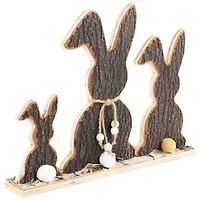 15.75" Rabbit Trio Wooden Tree Bark Easter Decoration