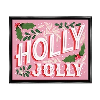 Stupell Industries Bold Pink Holly Jolly Phrase Framed Floater Canvas Wall Art
