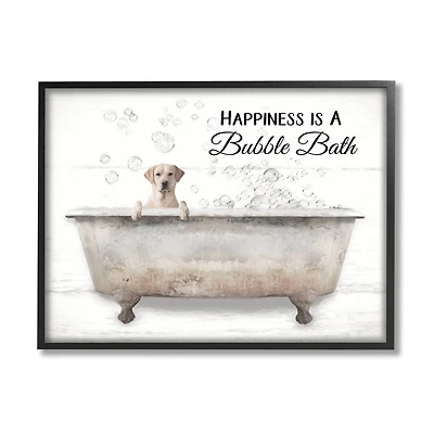 Stupell Industries Happiness Is A Bubble Bath Dog In Tub Word Design Framed Wall Art