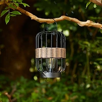 Glitzhome® 11.75" Metal Wire Faux Rattan Solar Powered Outdoor Lantern