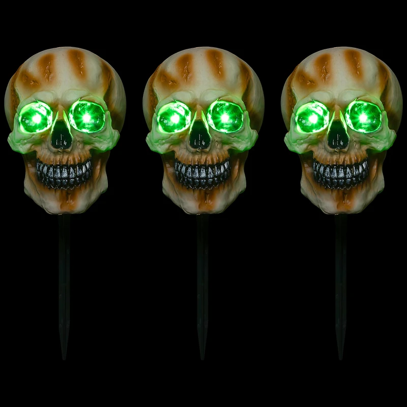15" Lighted Skeleton Head Halloween Pathway Markers with Sound Set