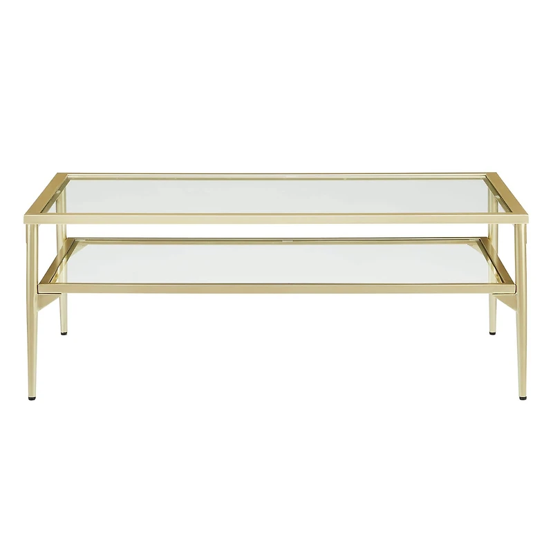 42" Gold Two Tier Glass and Metal Coffee Table