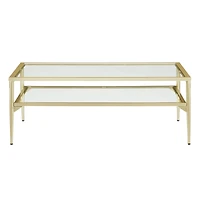 42" Gold Two Tier Glass and Metal Coffee Table