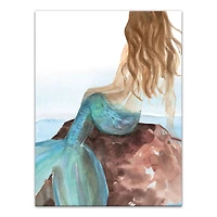 Mermaid On A Rock 12" x 16" Canvas Wall Art