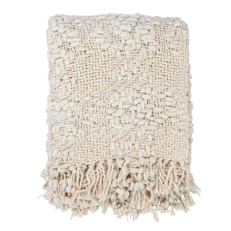 Hello Honey® Natural Cable Knit Throw Blanket with Fringe