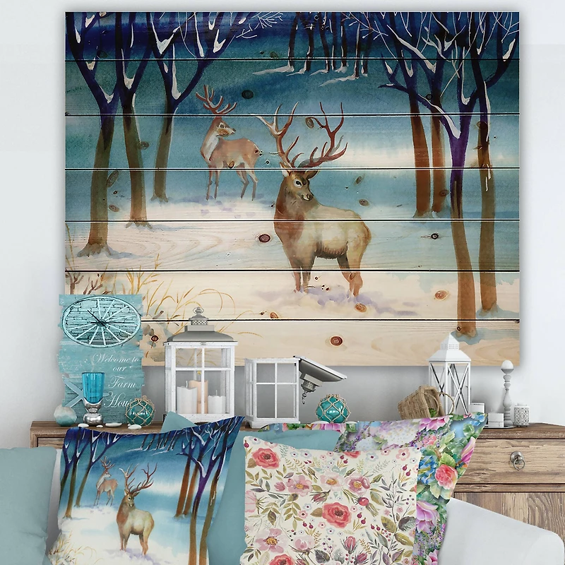 Designart - Winter Landscape With Deers