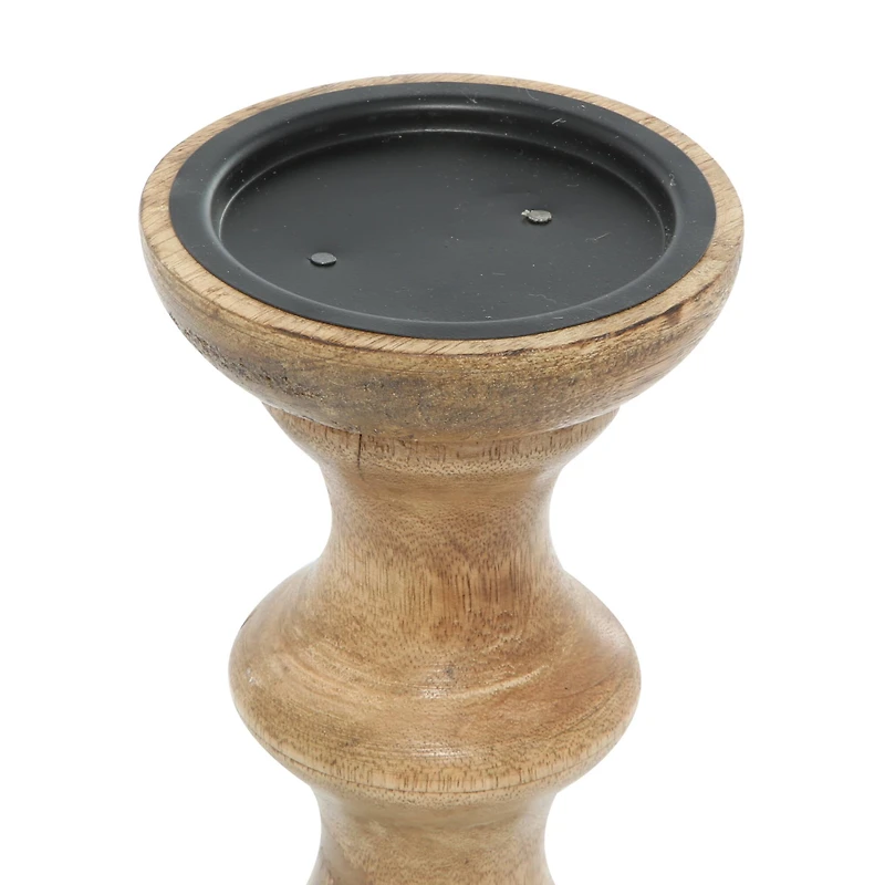 Brown Mango Wood Country Candle Holder Set