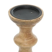 Brown Mango Wood Country Candle Holder Set