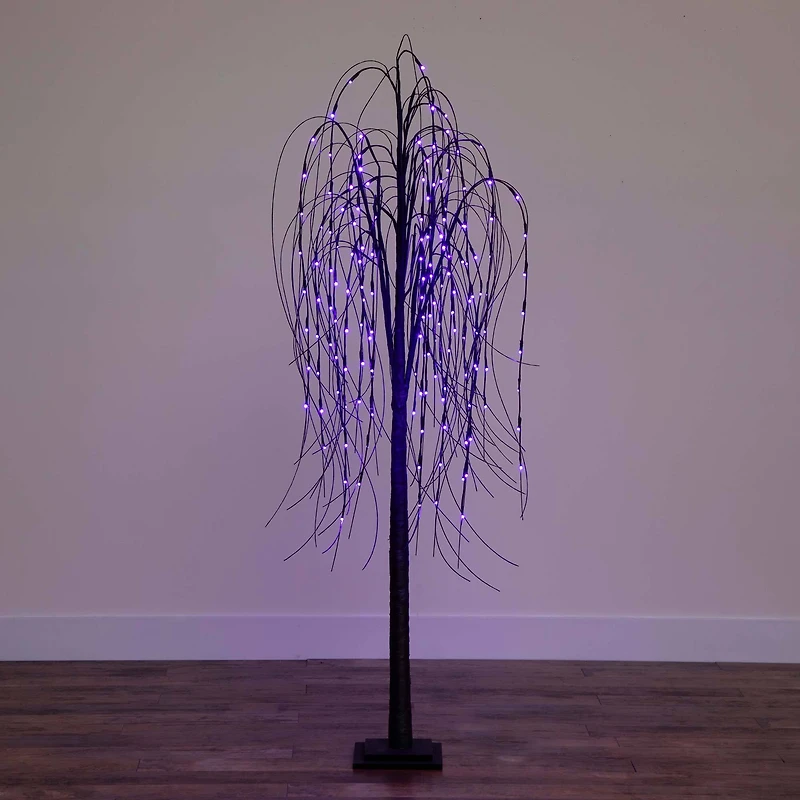 6ft. Orange & Purple LED Pre-Lit Halloween Black Willow Artificial Fall Tree