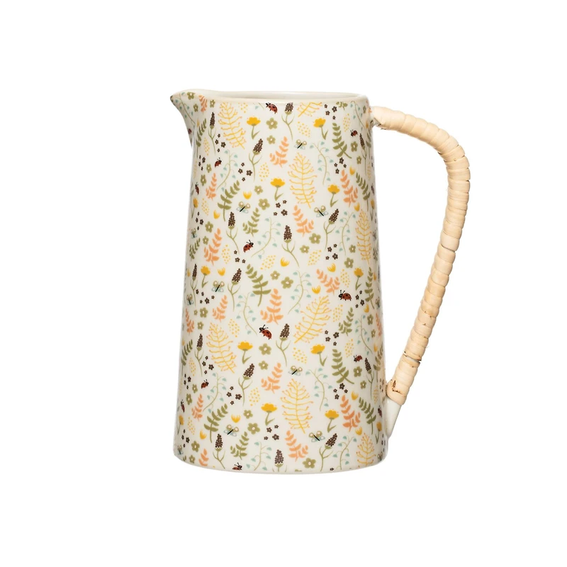 Hello Honey® 6.75" Stoneware Pitcher with Rattan Wrapped Handle