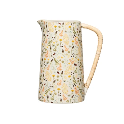 Hello Honey® 6.75" Stoneware Pitcher with Rattan Wrapped Handle