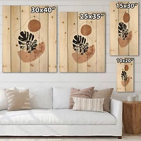 Designart - Abstract Shapes & Tropical Monstera Leaves - Modern Print on Natural Pine Wood