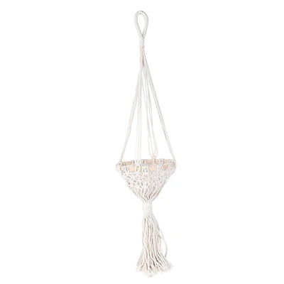 29.5" Natural White Macramé Hanging Cone Basket by Ashland®
