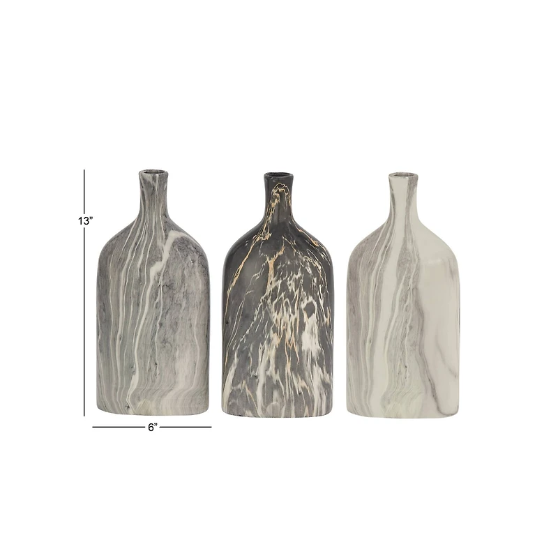 13" Gray Stoneware Contemporary Vase Set