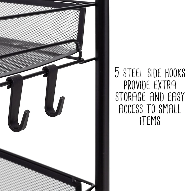 Honey Can Do Black 4-Tier Metal Rolling Cart with Trays