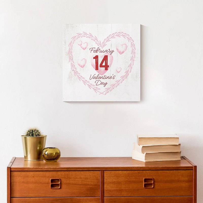 Valentines Day Calendar Wreath Canvas Wall Art