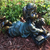 Santa's Workshop 15" Girl & Pup Reading Statue