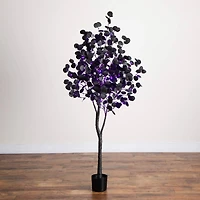 6ft. Pre-Lit Artificial Halloween Black Eucalyptus Tree with 300 Orange & Purple LED Lights
