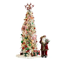 7.5ft. Pre-Lit Flocked Pencil Spruce Christmas Tree Kit with Ornaments, Tree Skirt & Santa Figurine