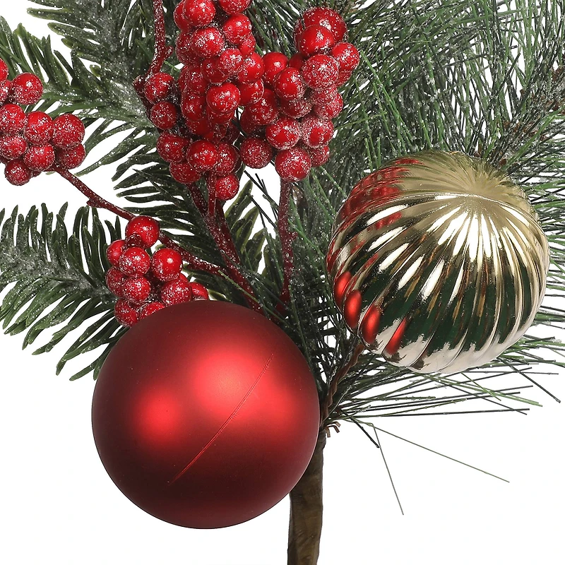 12" Glitter Pine, Red Berry & Ball Ornament Pick by Ashland®