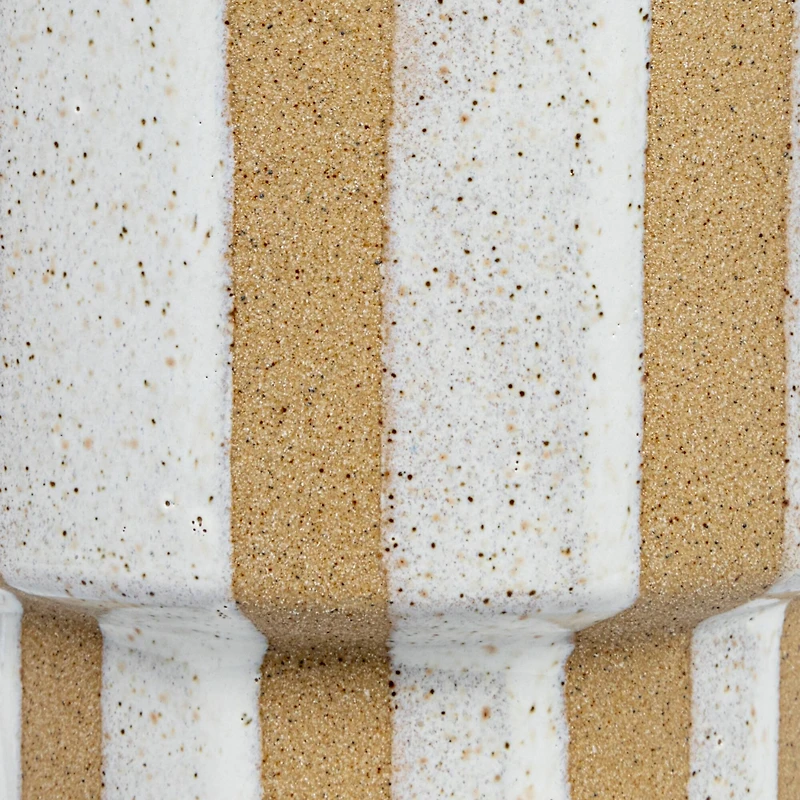 Hello Honey® 11" Cream & Brown Wax Relief Striped Round Stoneware Vase