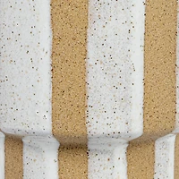 Hello Honey® 11" Cream & Brown Wax Relief Striped Round Stoneware Vase