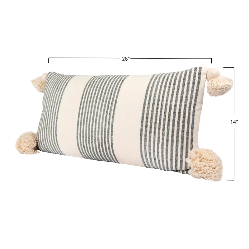 Hello Honey® Cream & Gray Striped Pillow with Tassels