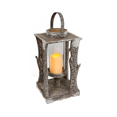 19.5" Wooden Lantern with LED Candle