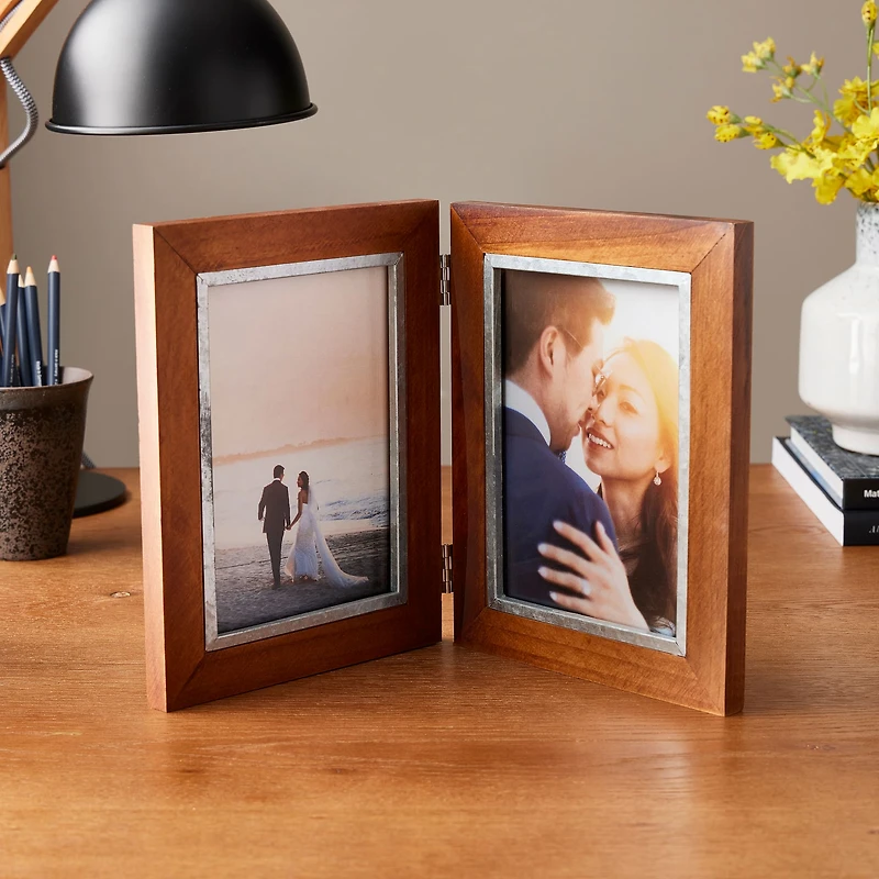 Expressions™ 2 Opening 5" x 7" Walnut & Silver Hinged Collage Frame by Studio Décor®