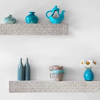 24" Greywashed Rustic Embossed Wood Floating Wall Shelf