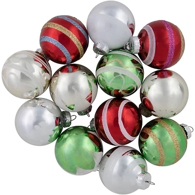 12ct. 2" Multicolor Vintage Design Glass Ball Ornaments