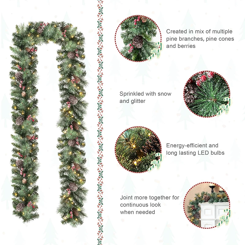 Glitzhome® 6ft. Pre-Lit Glittered Pinecones & Berries Christmas Garland, 2ct.