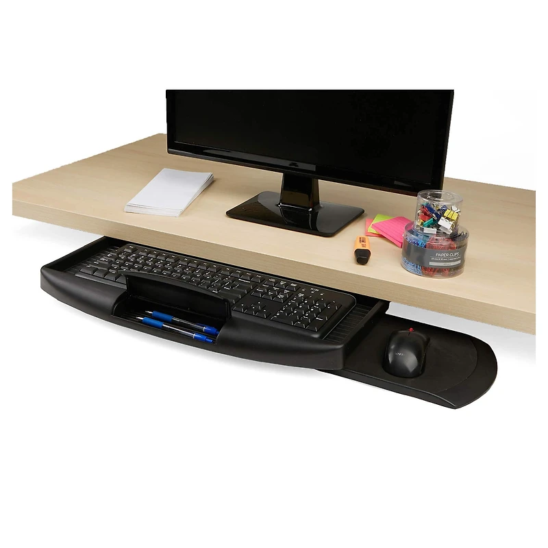 Mind Reader Black Sliding Keyboard Drawer With Writing Utensil Compartment & Mouse Pad