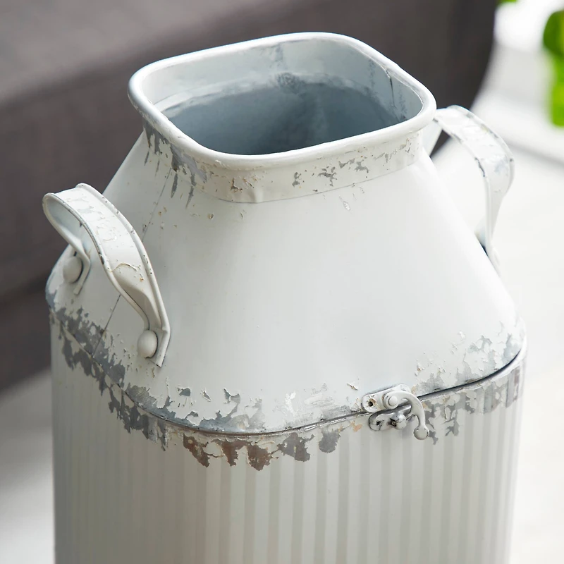 White Metal Decorative Milk Can Set
