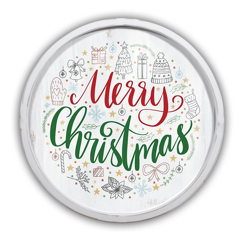 20" Round Merry Christmas Icons Framed Wall Print