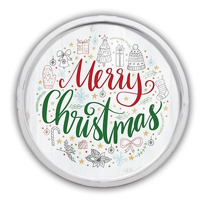 20" Round Merry Christmas Icons Framed Wall Print