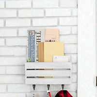 NEX™ 10" Rustic White Gray Wood Wall-Mounted Mail & Key Holder Organizer with 3 Key Hooks