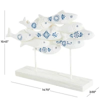 14.75" White & Blue Floral Polystone Fish Sculpture