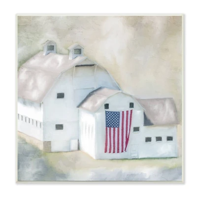 Stupell Industries American Flag White Farmhouse Barn Rural Countryside Wall Plaque Art
