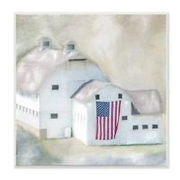 Stupell Industries American Flag White Farmhouse Barn Rural Countryside Wall Plaque Art