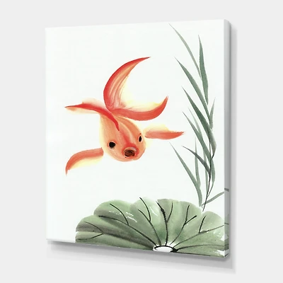 Designart - Vintage Goldfish and The Lotus Leaf