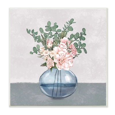 Stupell Industries Pink Rose Bouquet in Soft Blue Vase,12" x 12"