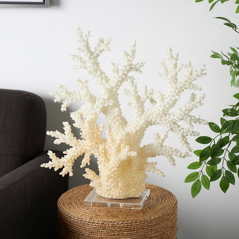 21" Cream Polystone Coral Sculpture with Clear Acrylic Base